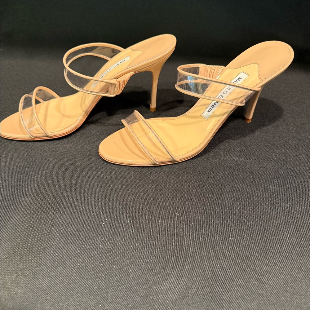 Manolo Blahnik Cream Tan Heels Stiletto Mule - Picture 4 of 13